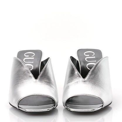 Gucci Metallic Nappa Silk Square G Slide Sandals  36.5 Argento 3 of 9