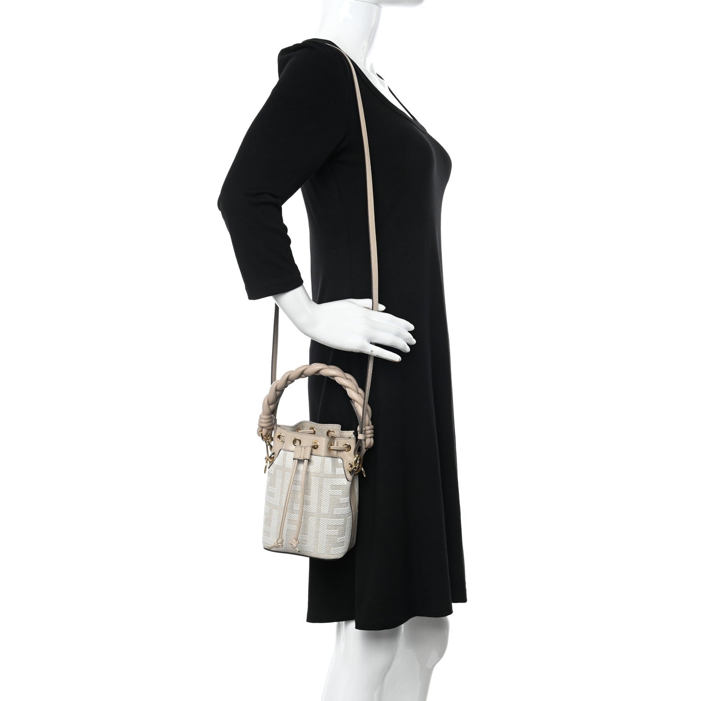 Canvas Nappa F is Fendi FF Embroidered Mini Mon Tresor Bucket Bag Grezzo White Nuvola