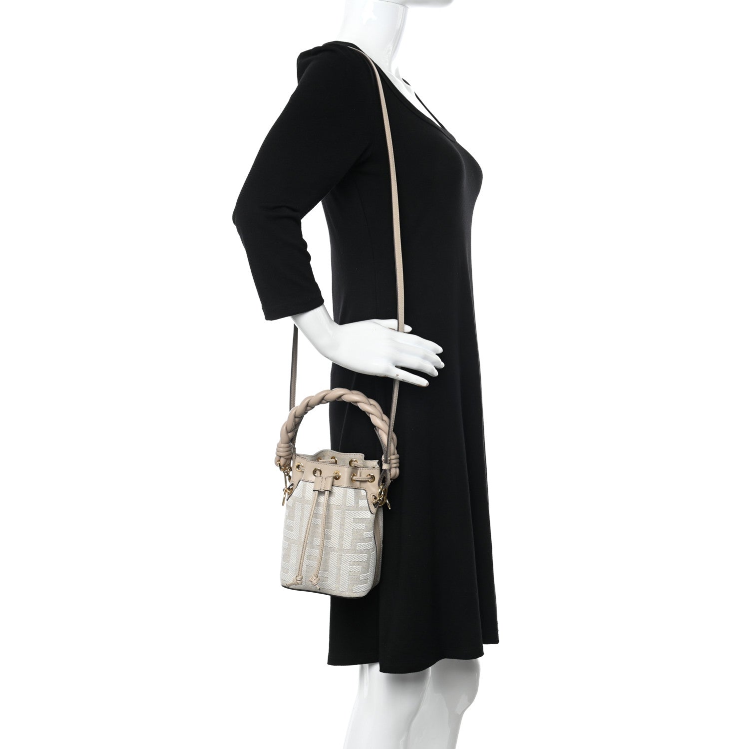 Fendi Canvas Nappa F is Fendi FF Embroidered Mini Mon Tresor Bucket Bag Grezzo White Nuvola 2 of 12