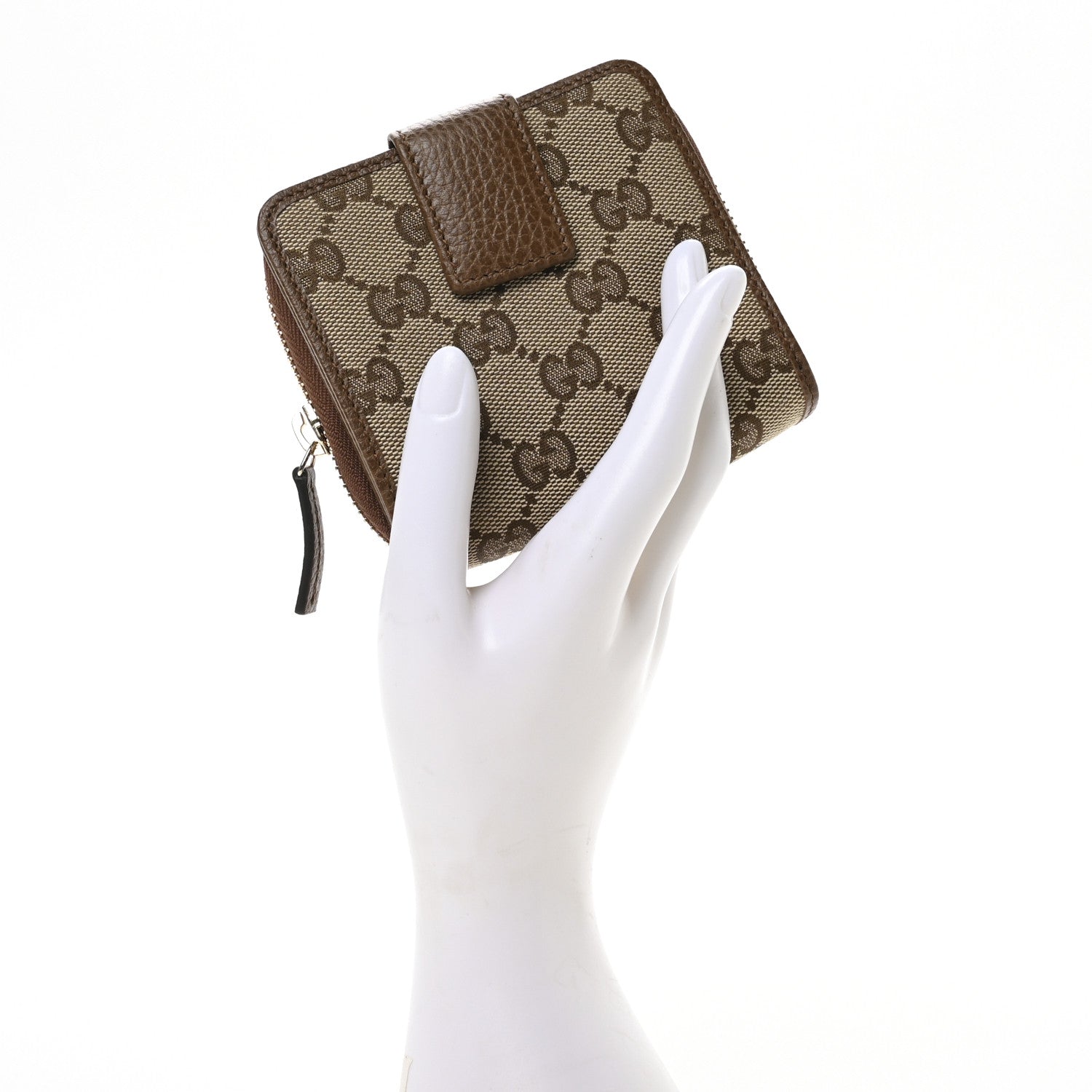 Gucci Monogram Dollar Calfskin Zip Around French Wallet Beige Ebony Tabacco 2 of 8