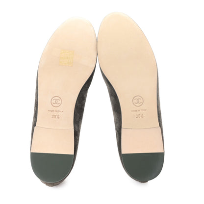 Chanel Suede Cap Toe CC Ballerina Flats 36.5 Grey Green 6 of 9