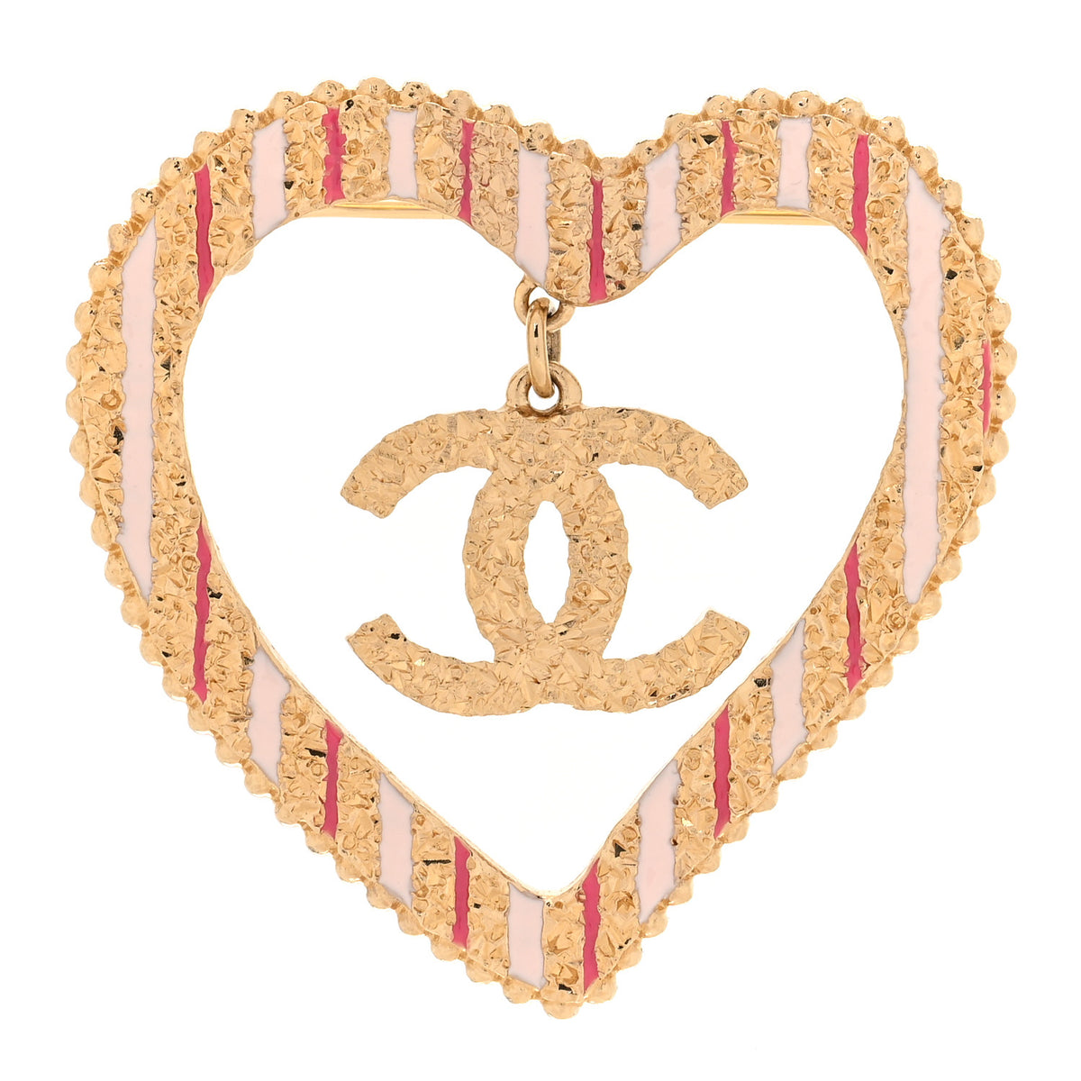 Enamel CC Textured CC Heart Brooch Pink Gold