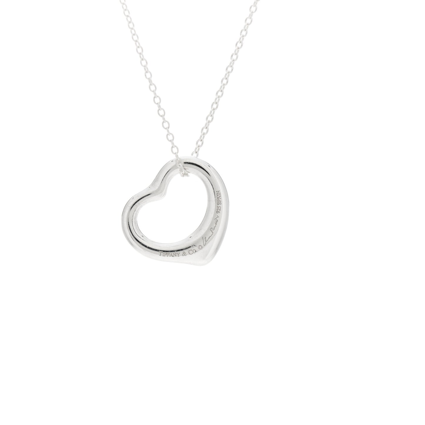 Sterling Silver 16mm Elsa Peretti Open Heart Pendant Necklace
