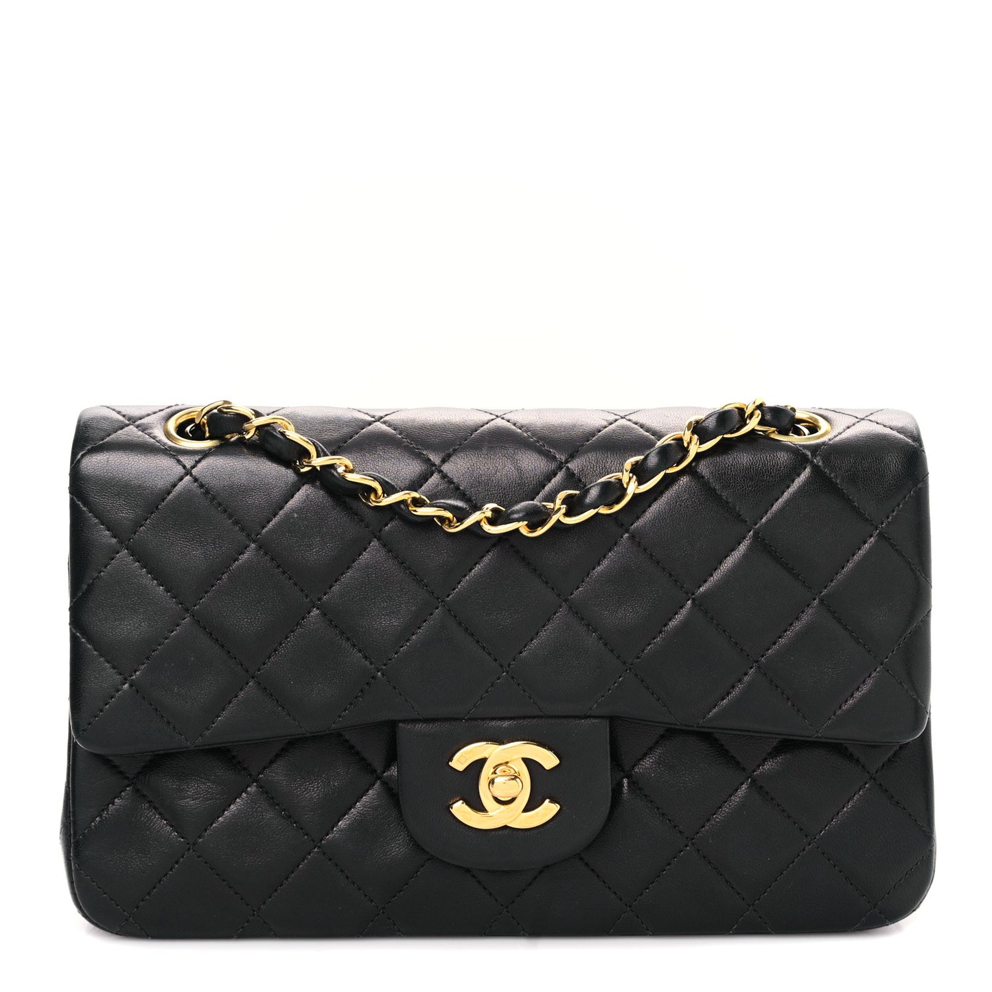 Lambskin Quilted Small Double Flap Black