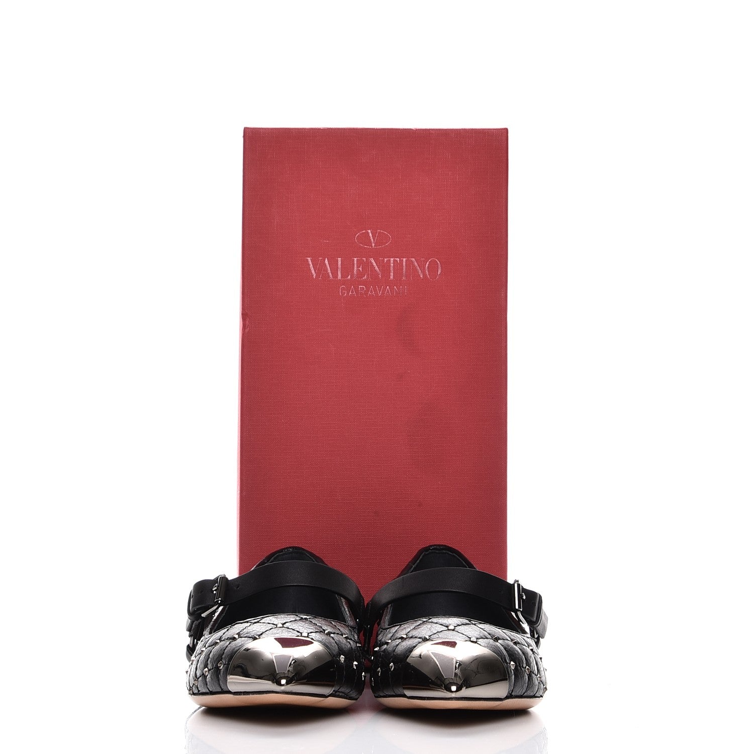 Valentino Garavani Crackled Lambskin Rockstud Spike Captoe Ballerina Flats 39 Black 9 of 9