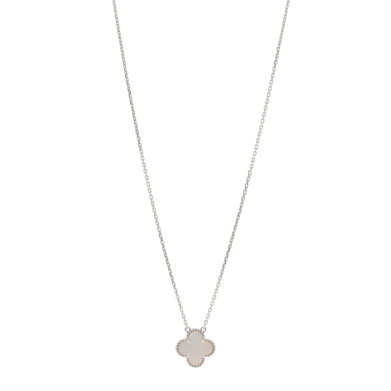 Van Cleef & Arpels 18K White Gold Mother Of Pearl Vintage Alhambra Pendant Necklace 1 of 6