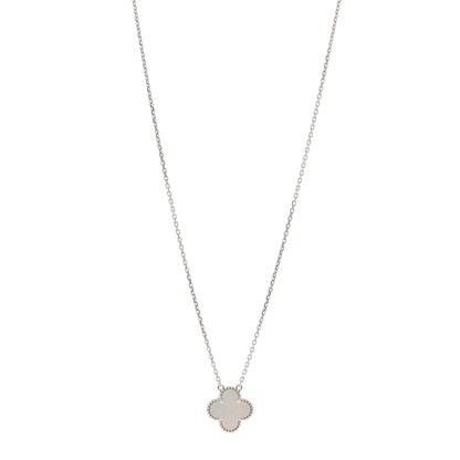 Van Cleef & Arpels 18K White Gold Mother Of Pearl Vintage Alhambra Pendant Necklace 1 of 6