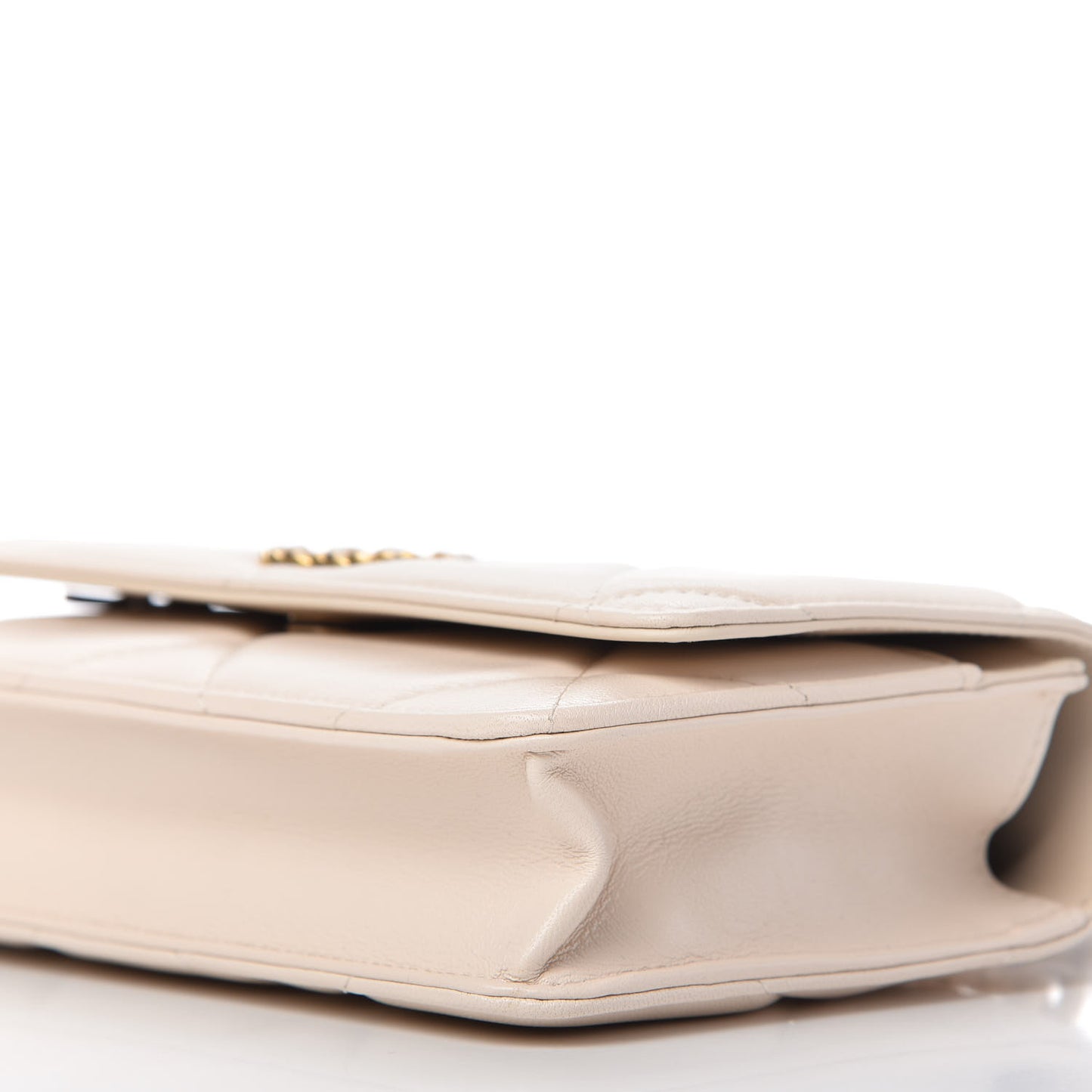 Goatskin Quilted Chanel 19 Wallet On Chain WOC Light Beige