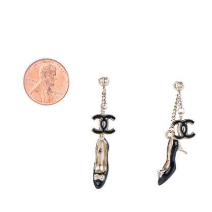 Chanel Enamel CC Heels Charm Earrings Black Gold 3 of 6