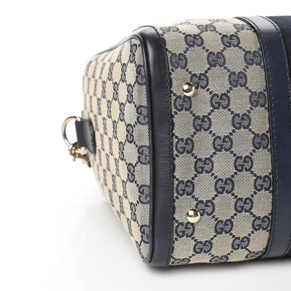 Gucci Monogram Selleria Calfskin Vintage Web Medium Boston Beige Blue 10 of 14