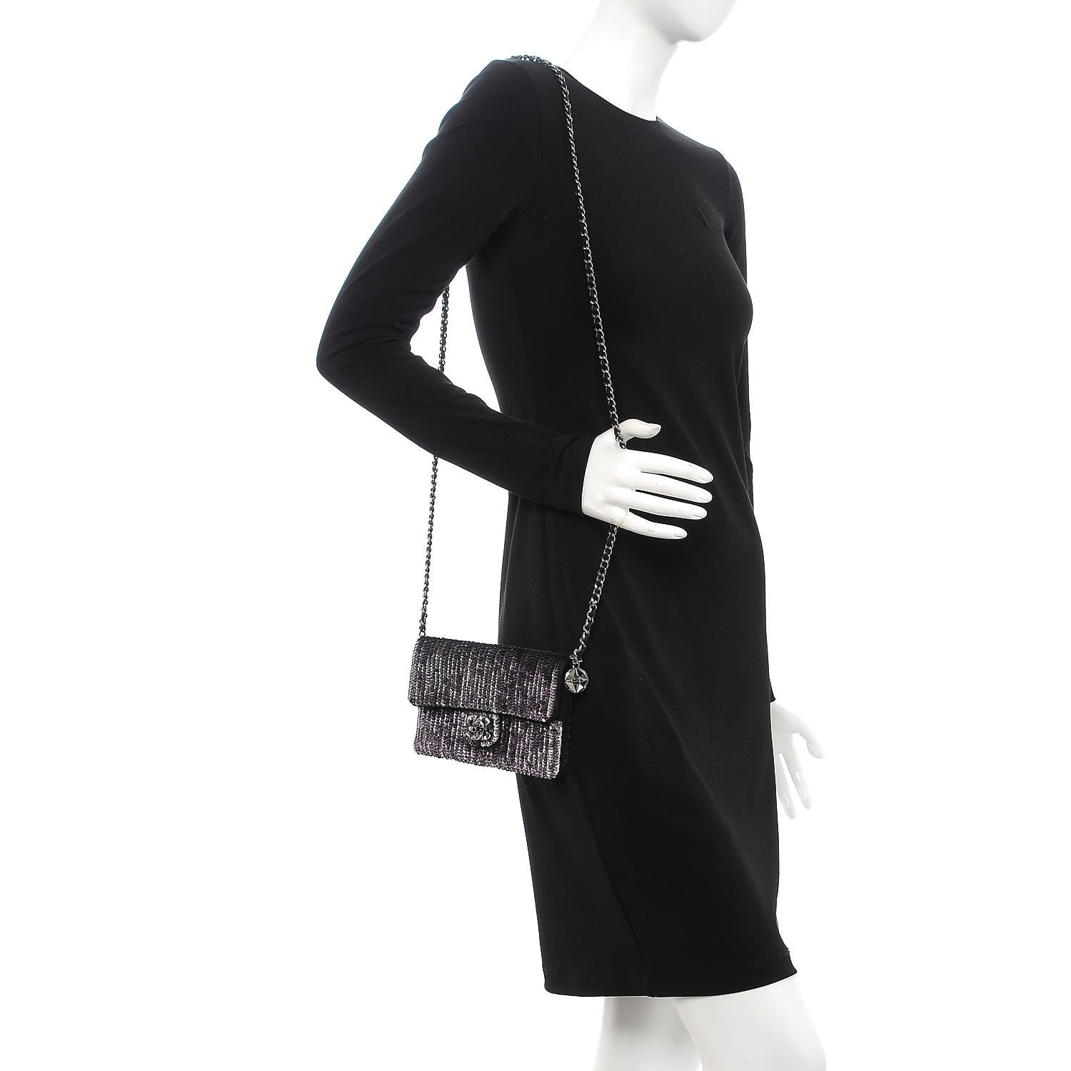 Chanel Sequin Tweed Mini Mineral Nights Flap Crossbody Bag Purple Black 2 of 7