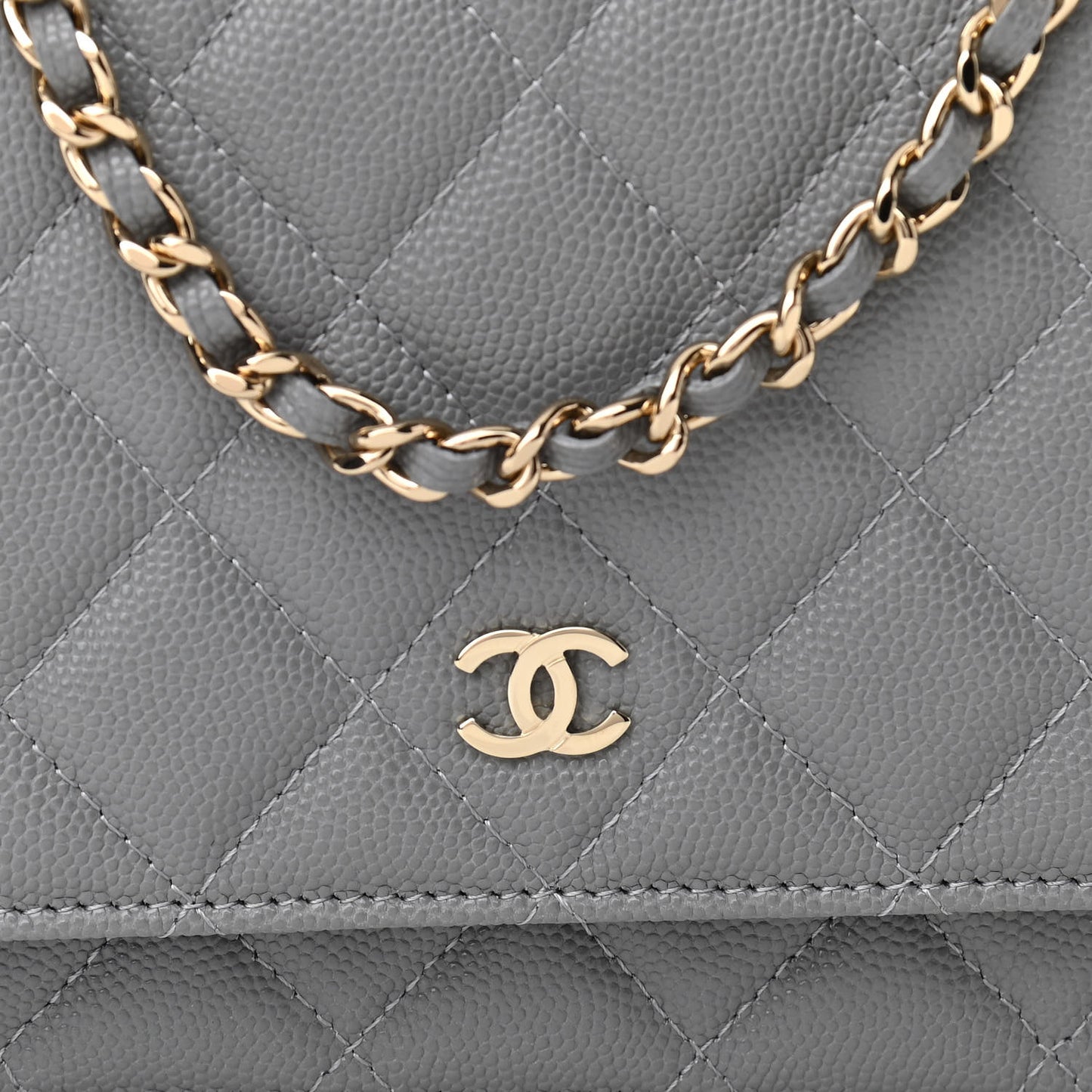Caviar Quilted Wallet On Chain WOC Grey
