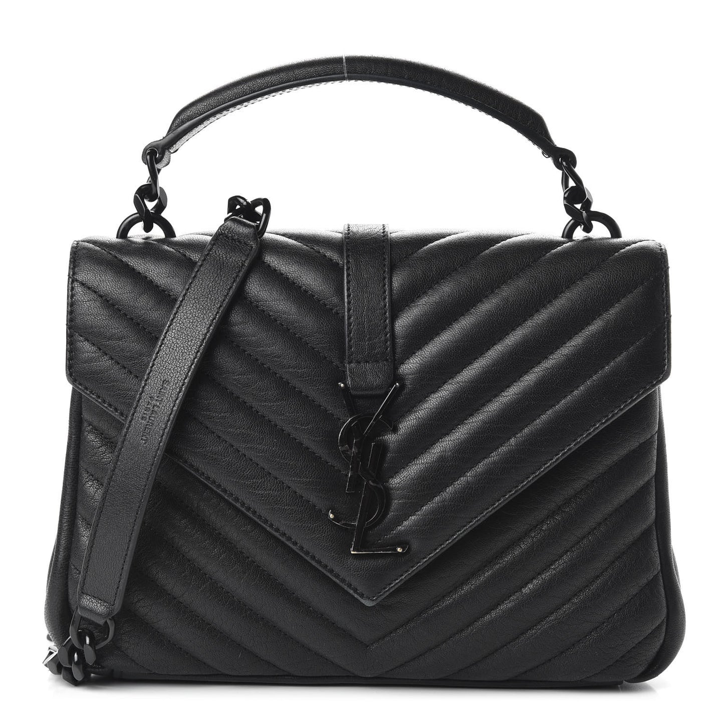 Sheepskin Matelasse Chevron Monogram Monochrome Medium College Bag Black