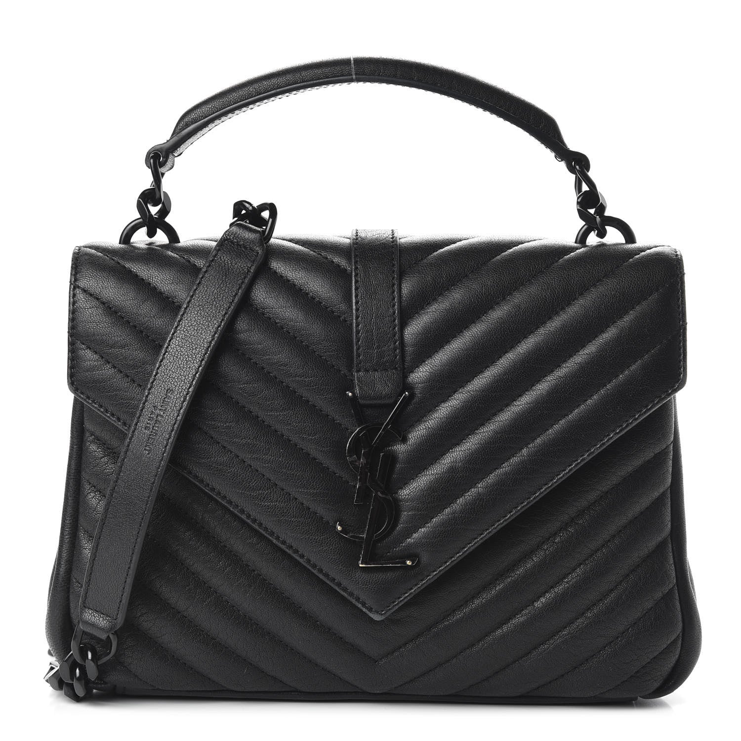 Saint Laurent Sheepskin Matelasse Chevron Monogram Monochrome Medium College Bag Black 1 of 10