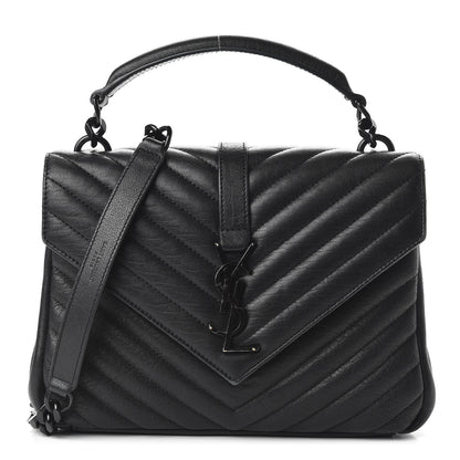 Saint Laurent Sheepskin Matelasse Chevron Monogram Monochrome Medium College Bag Black 1 of 10