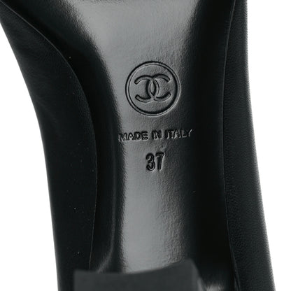 Chanel Lambskin Patent Calfskin Cap Toe CC Pumps 37 Black 6 of 8