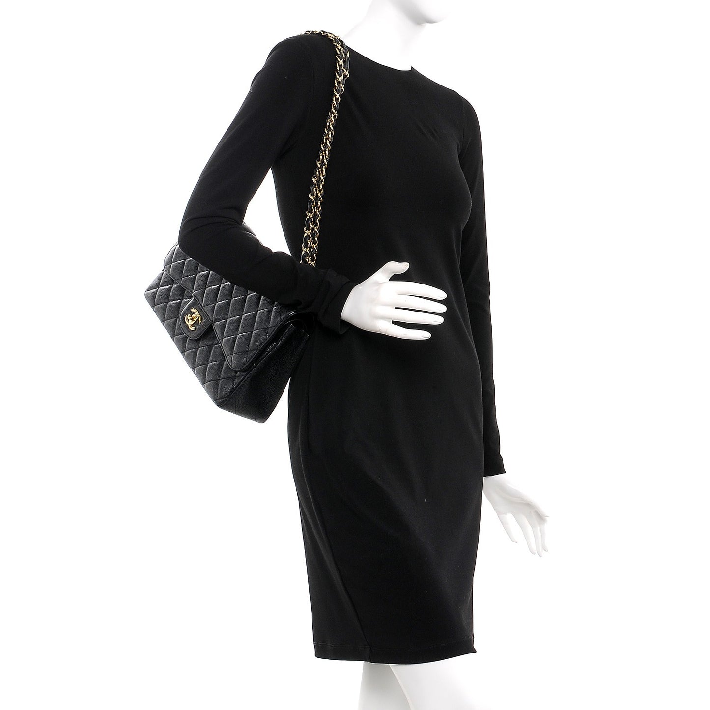 Caviar Quilted Jumbo Double Flap Black