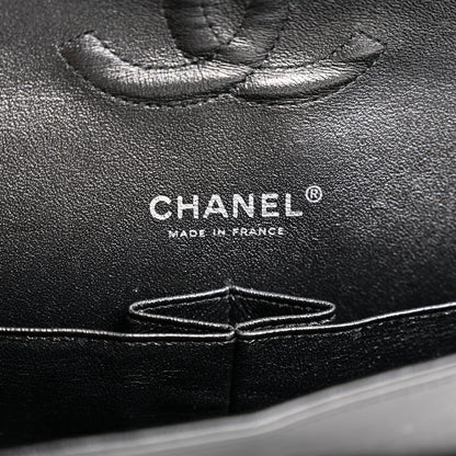 Chanel Metallic Patent Crumpled Calfskin Chevron Quilted Medium Double Flap So Black 6 of 12