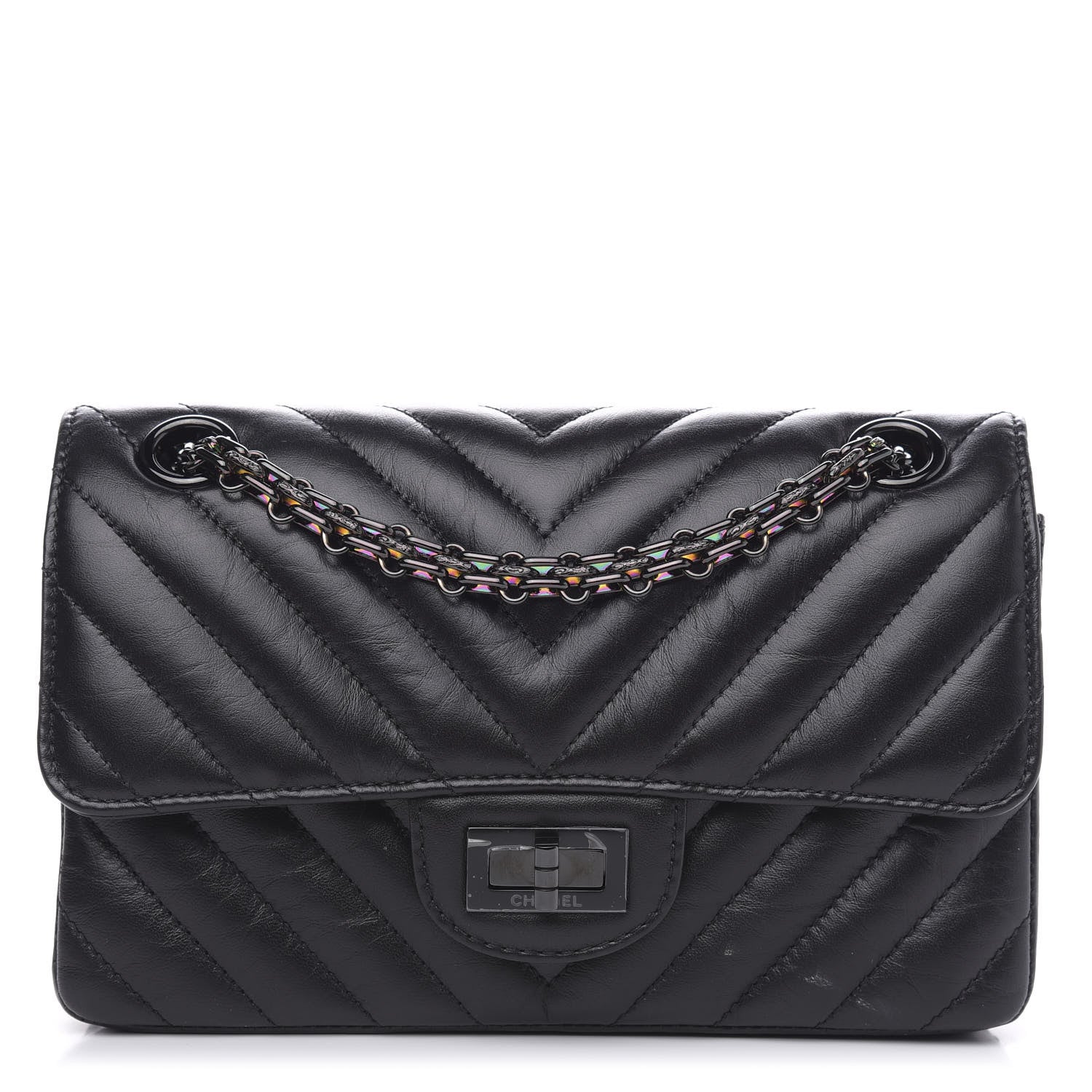 Chanel Aged Calfskin Chevron Quilted 2.55 Reissue Mini Flap So Black 1 of 11