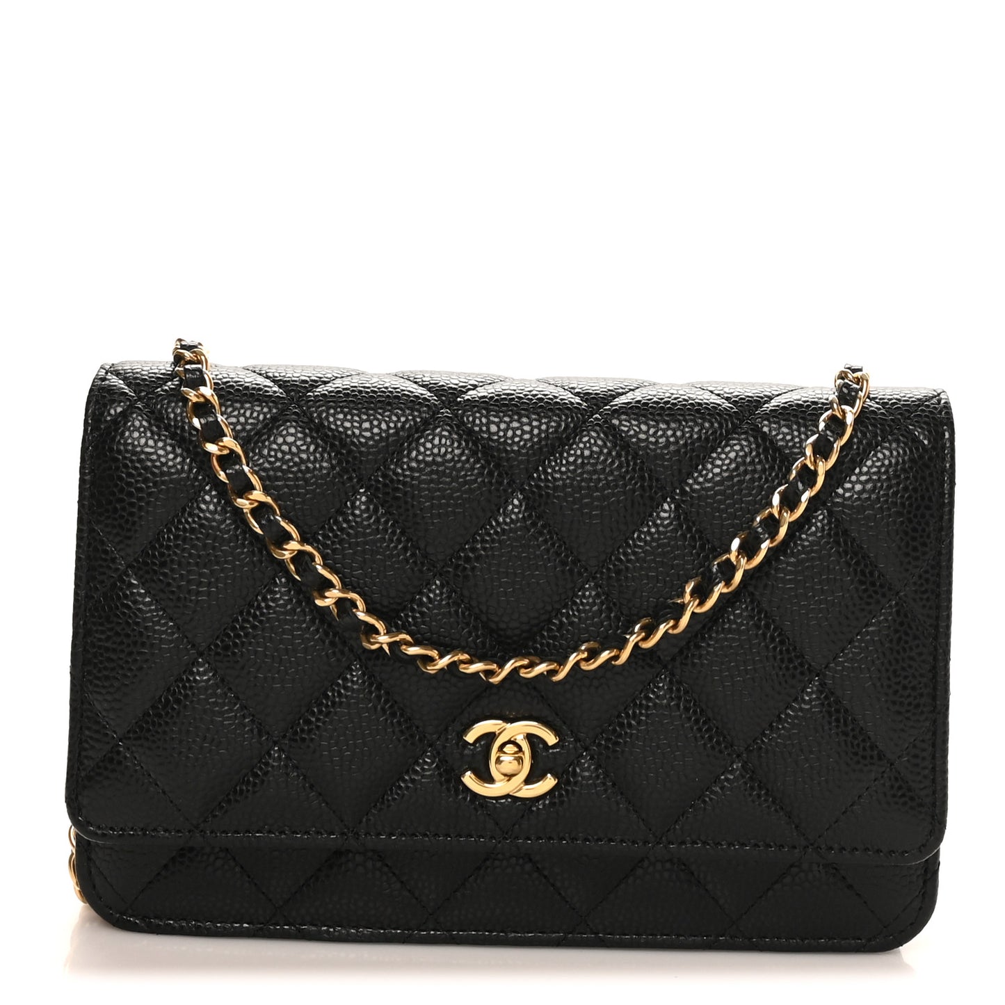 Caviar Quilted CC Turnlock Wallet On Chain WOC Black
