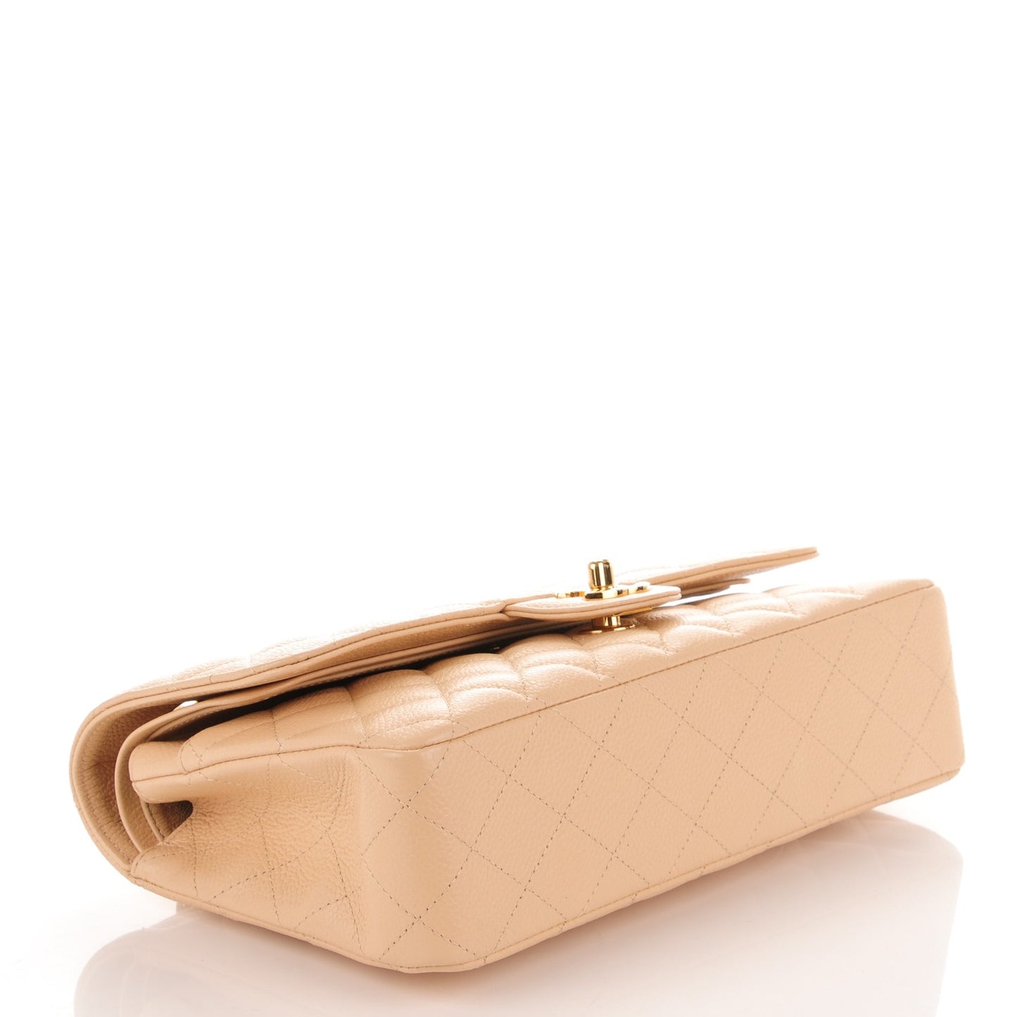 Caviar Quilted Medium Double Flap Beige Clair
