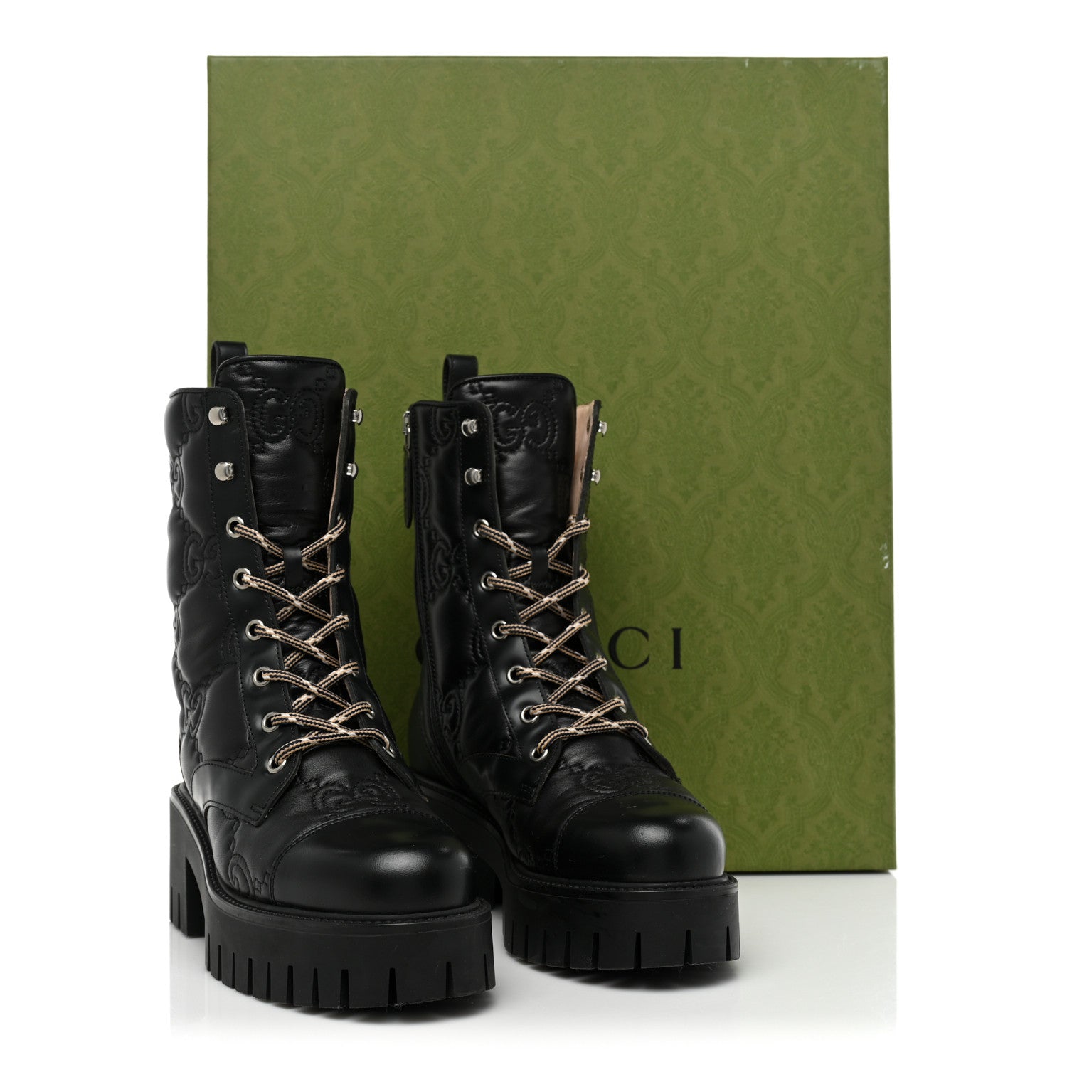 Gucci Cordovan Lux Nappa GG Matelasse Lace Up 60mm Combat Boots 36 Black 12 of 12