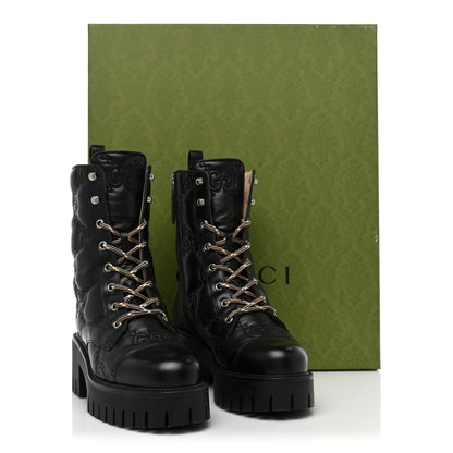 Gucci Cordovan Lux Nappa GG Matelasse Lace Up 60mm Combat Boots 36 Black 12 of 12