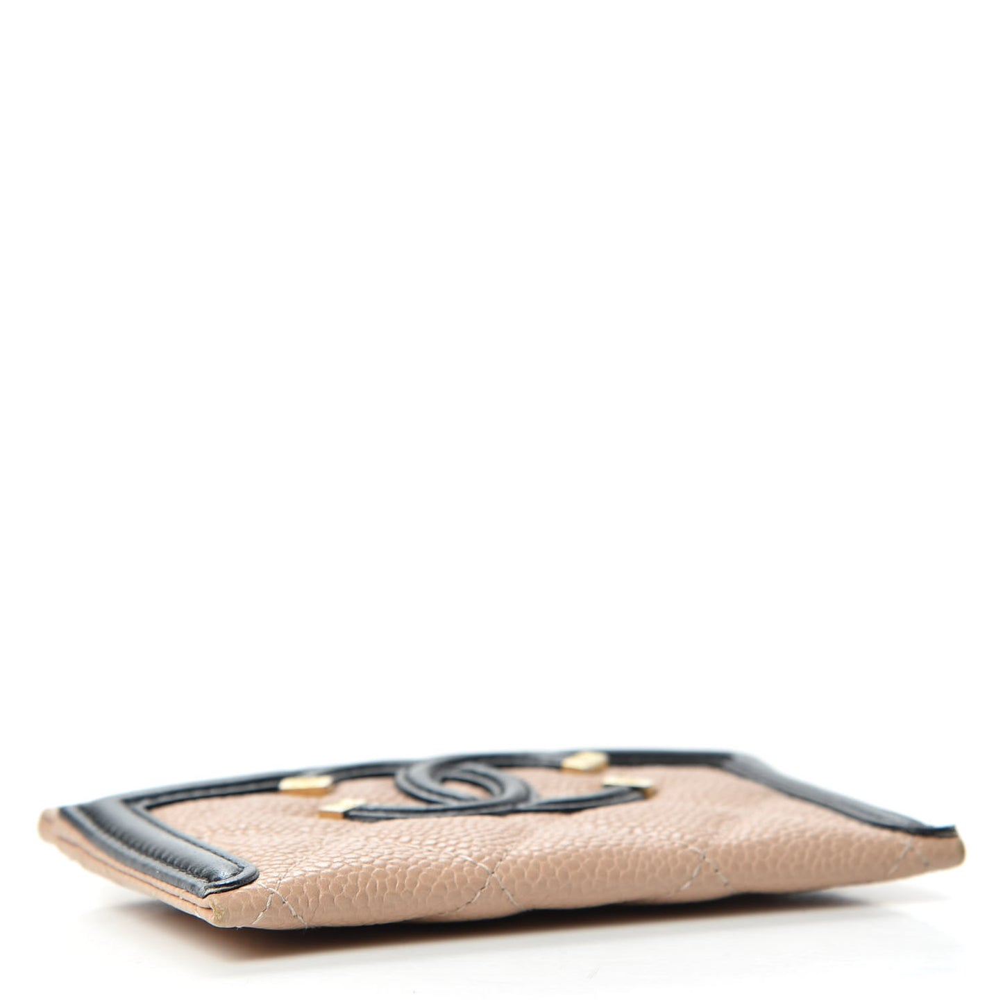 Caviar Quilted Filigree Card Holder Beige Black