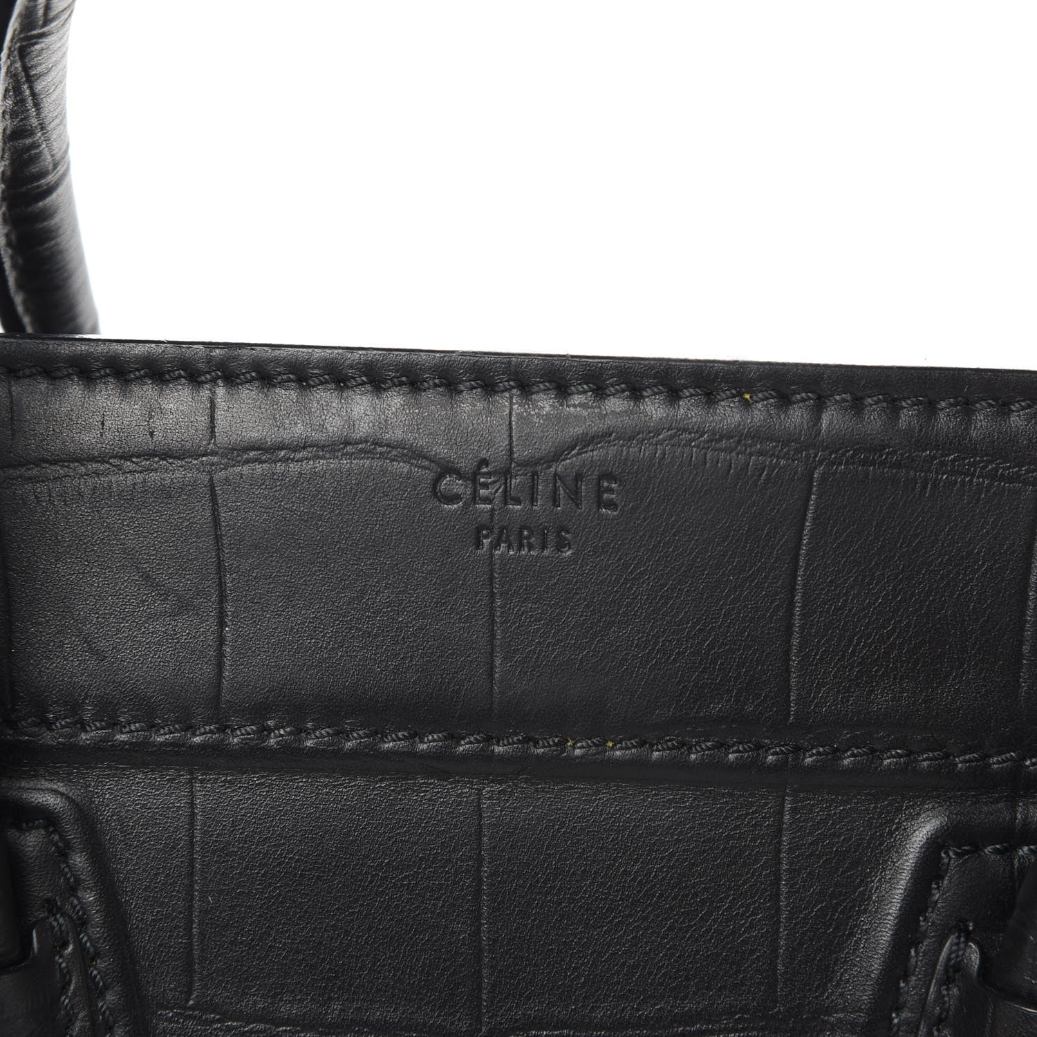 Celine Crocodile Embossed Calfskin Medium Phantom Luggage Black 6 of 14