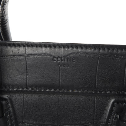Celine Crocodile Embossed Calfskin Medium Phantom Luggage Black 6 of 14