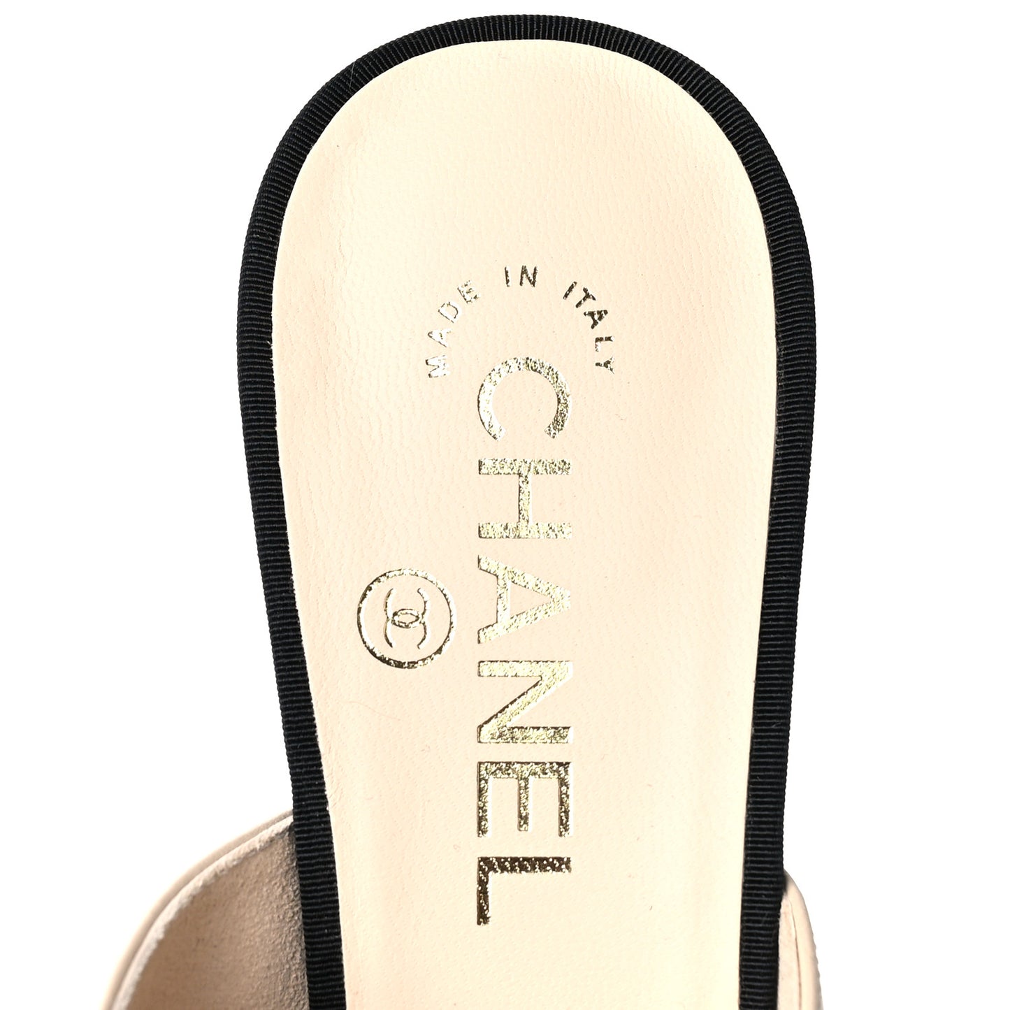 Lambskin Grosgrain Cap Toe Pearl Mule 41 Beige Black