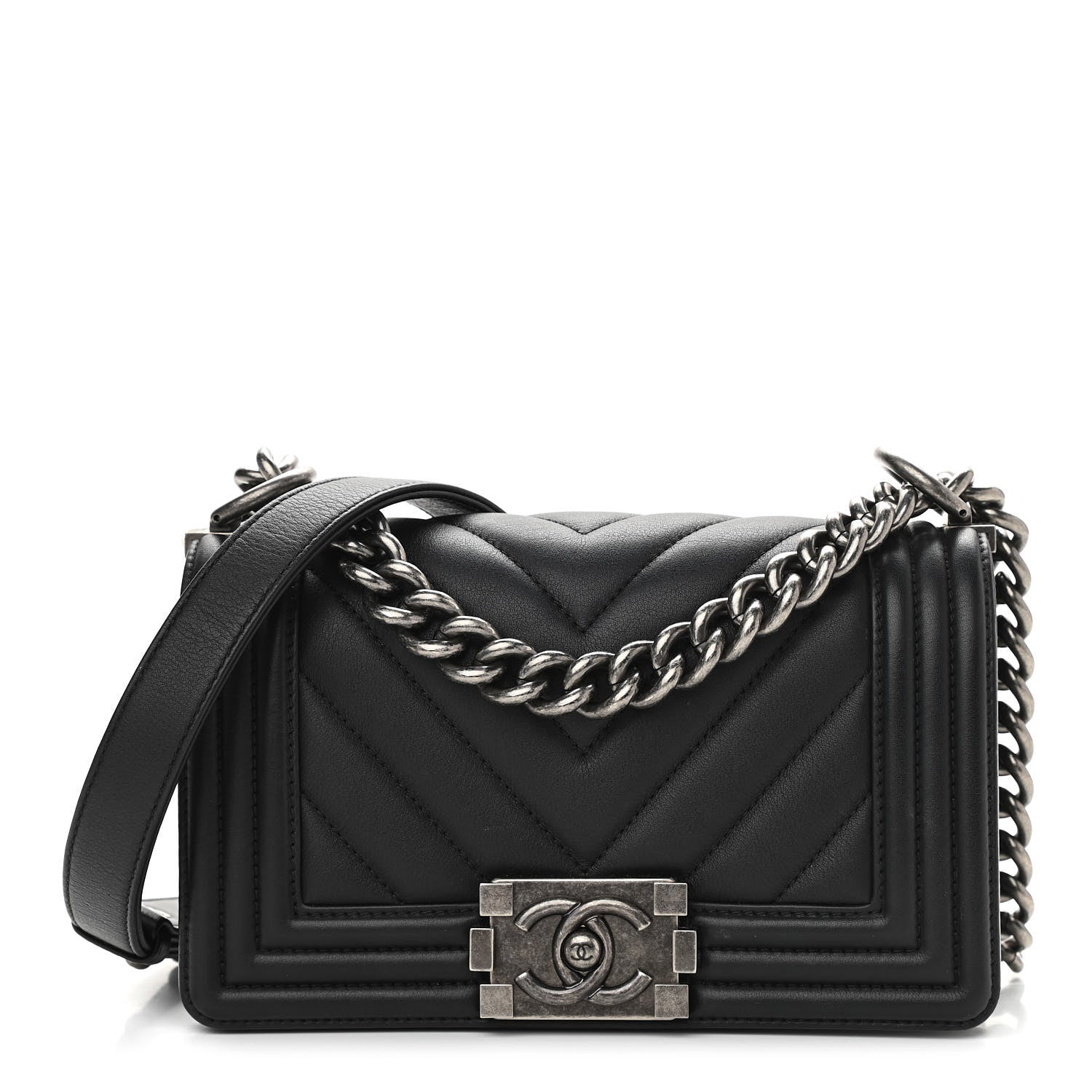 Chanel Calfskin Chevron Quilted Small Boy Flap Black 1 of 14