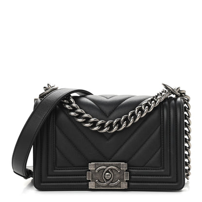 Chanel Calfskin Chevron Quilted Small Boy Flap Black 1 of 14