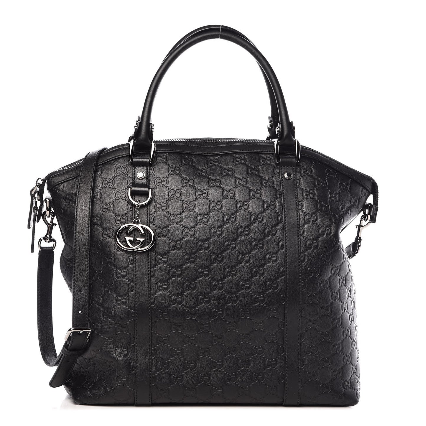 Guccissima Large GG Charm Convertible Dome Satchel Black