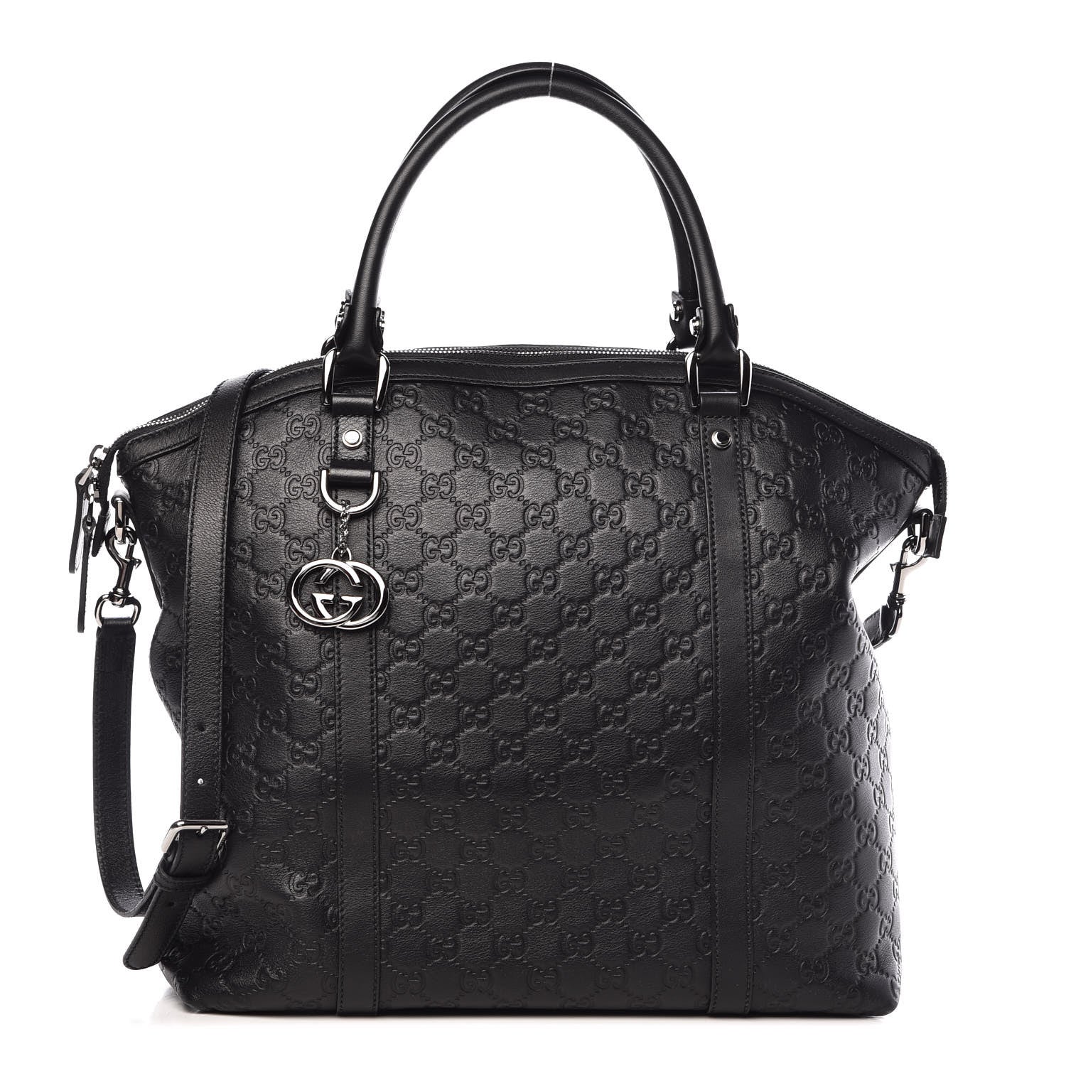 Gucci Guccissima Large GG Charm Convertible Dome Satchel Black 1 of 10