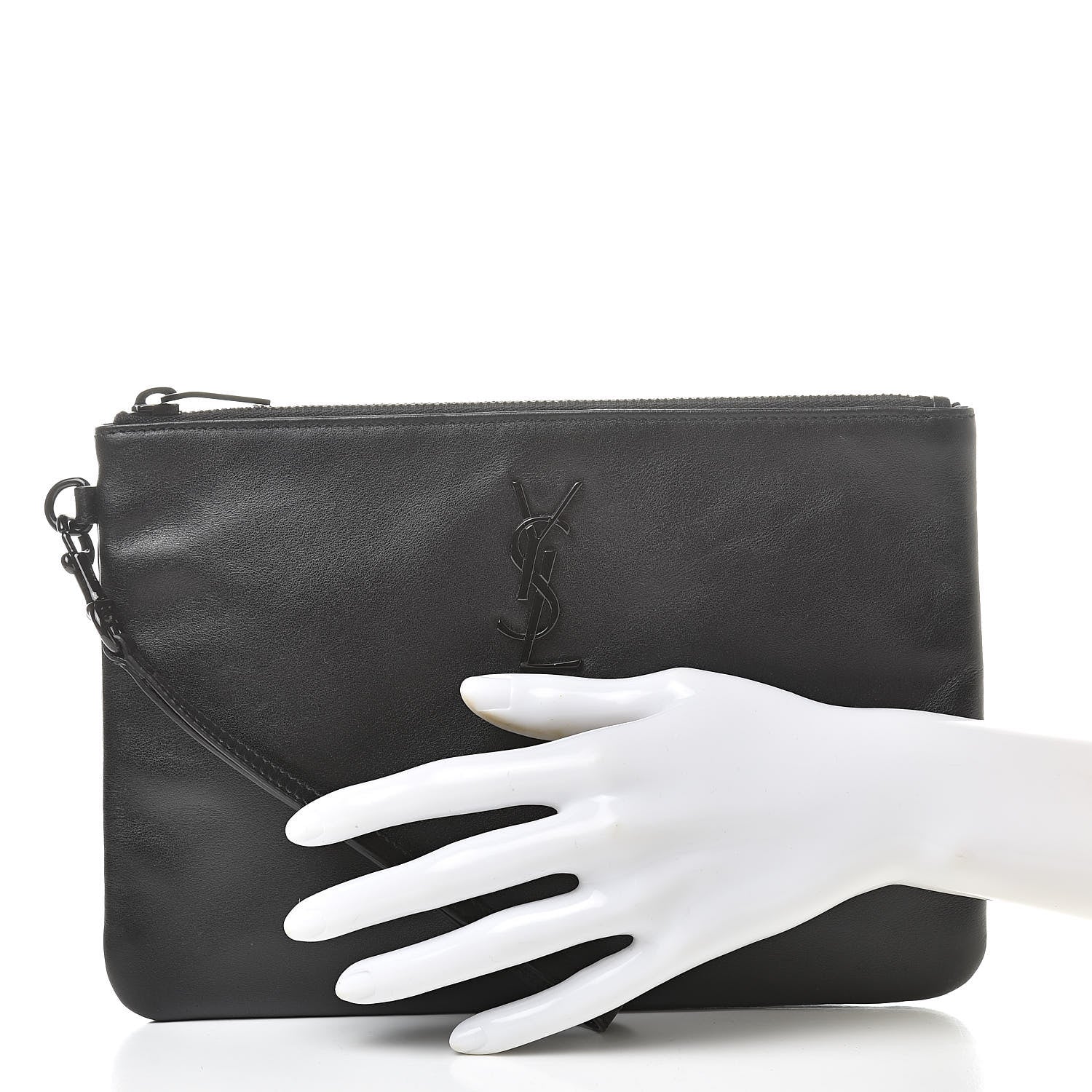 Saint Laurent Calfskin Monogram Zip Pouch Black 2 of 9