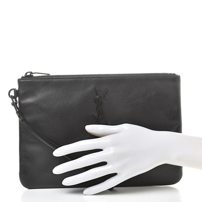 Saint Laurent Calfskin Monogram Zip Pouch Black 2 of 9