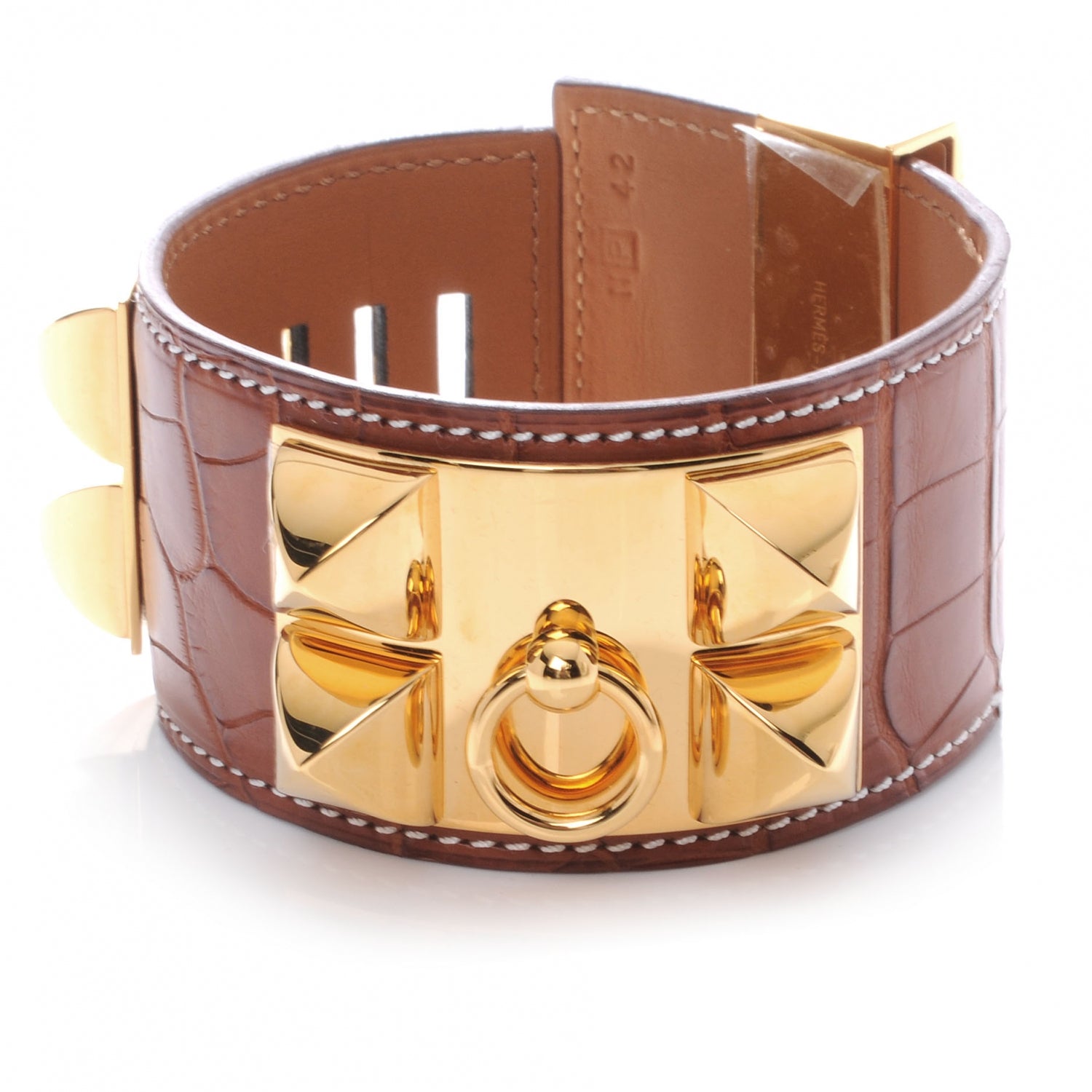 Hermes Matte Alligator Collier De Chien CDC Bracelet Fauve 1 of 4