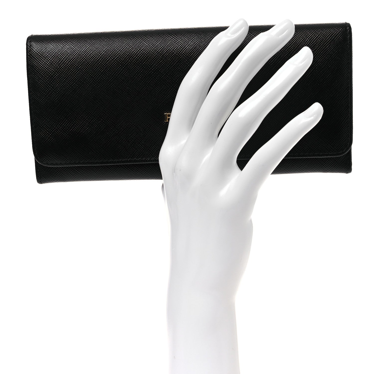 Prada Saffiano Metal Continental Flap Travel Wallet Black 2 of 10