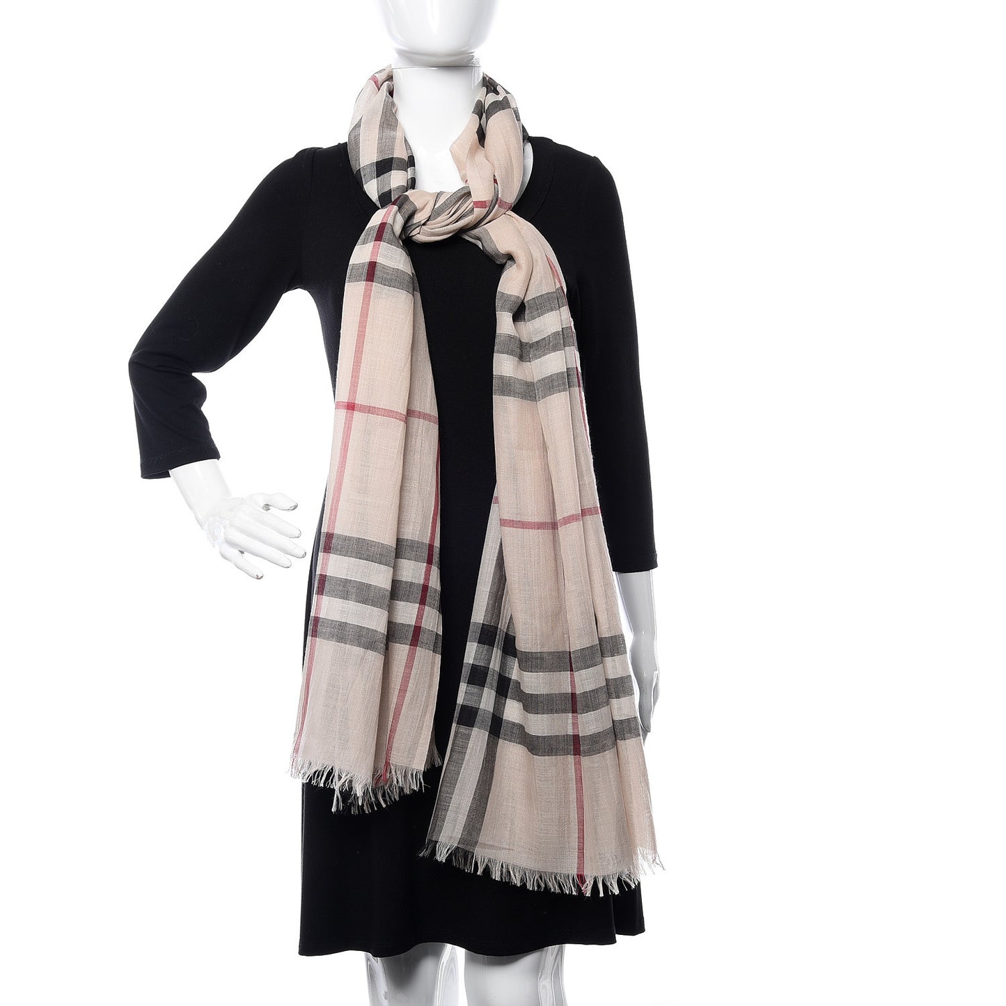 Wool Silk Gauze Giant Check Scarf Trench