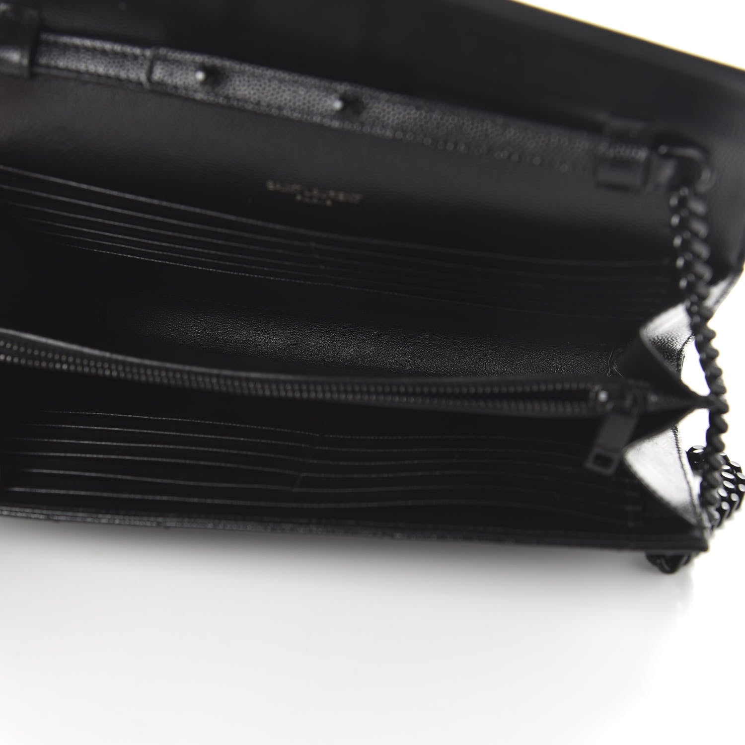 Saint Laurent Grain De Poudre Matelasse Chevron Monogram Chain Wallet Black 5 of 10