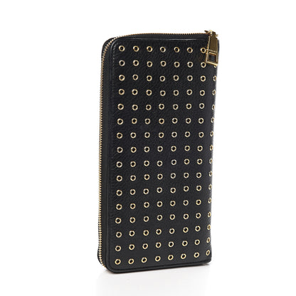 Versace Calfskin Grommet Zip Around Organizer Wallet Black 2 of 6
