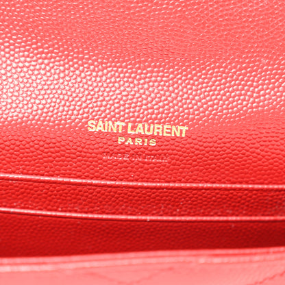 Saint Laurent Grain De Poudre Matelasse Chevron Small Monogram Envelope Wallet Opyum Red 6 of 9