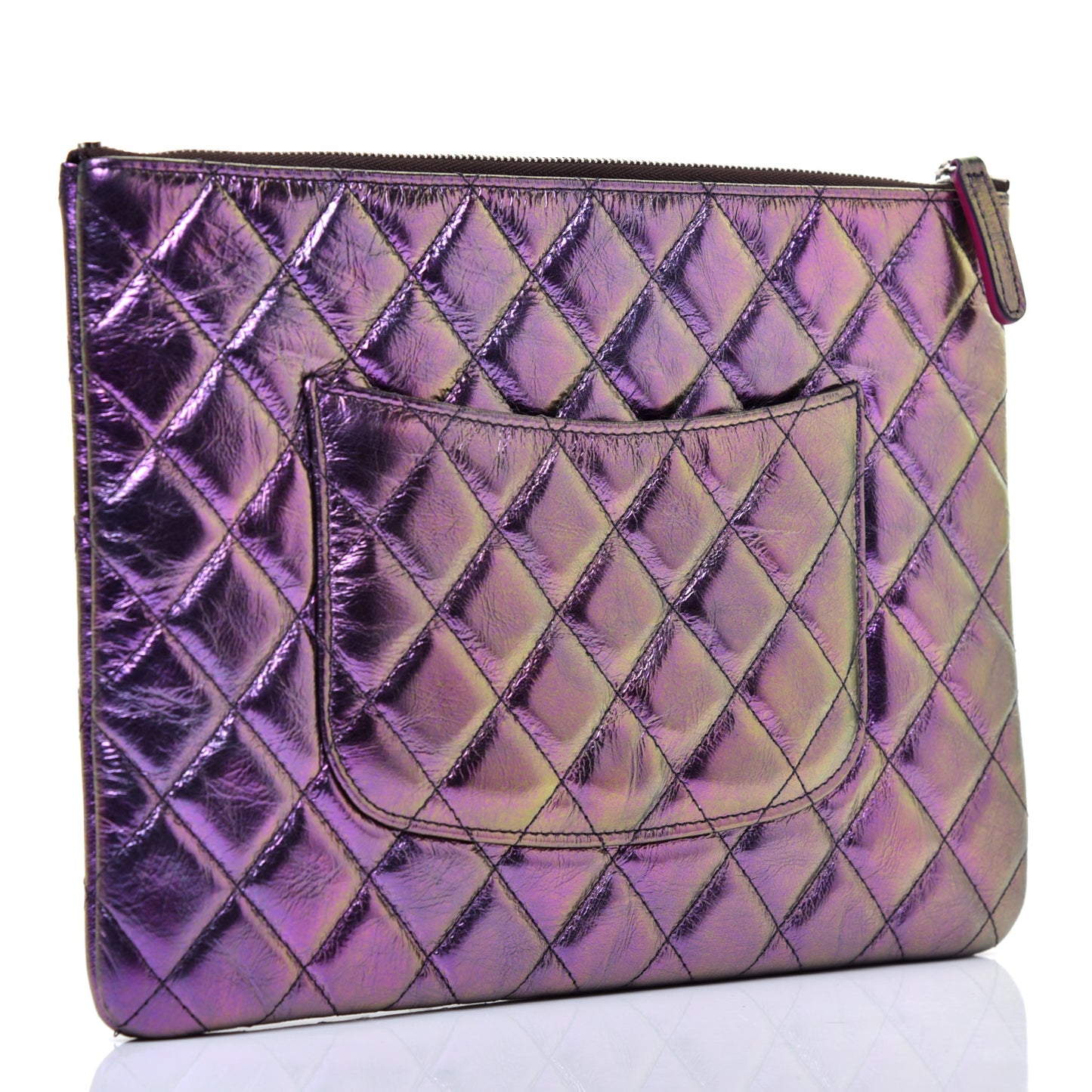 Iridescent Crumpled Calfskin CC Ripples Medium Cosmetic Case Purple