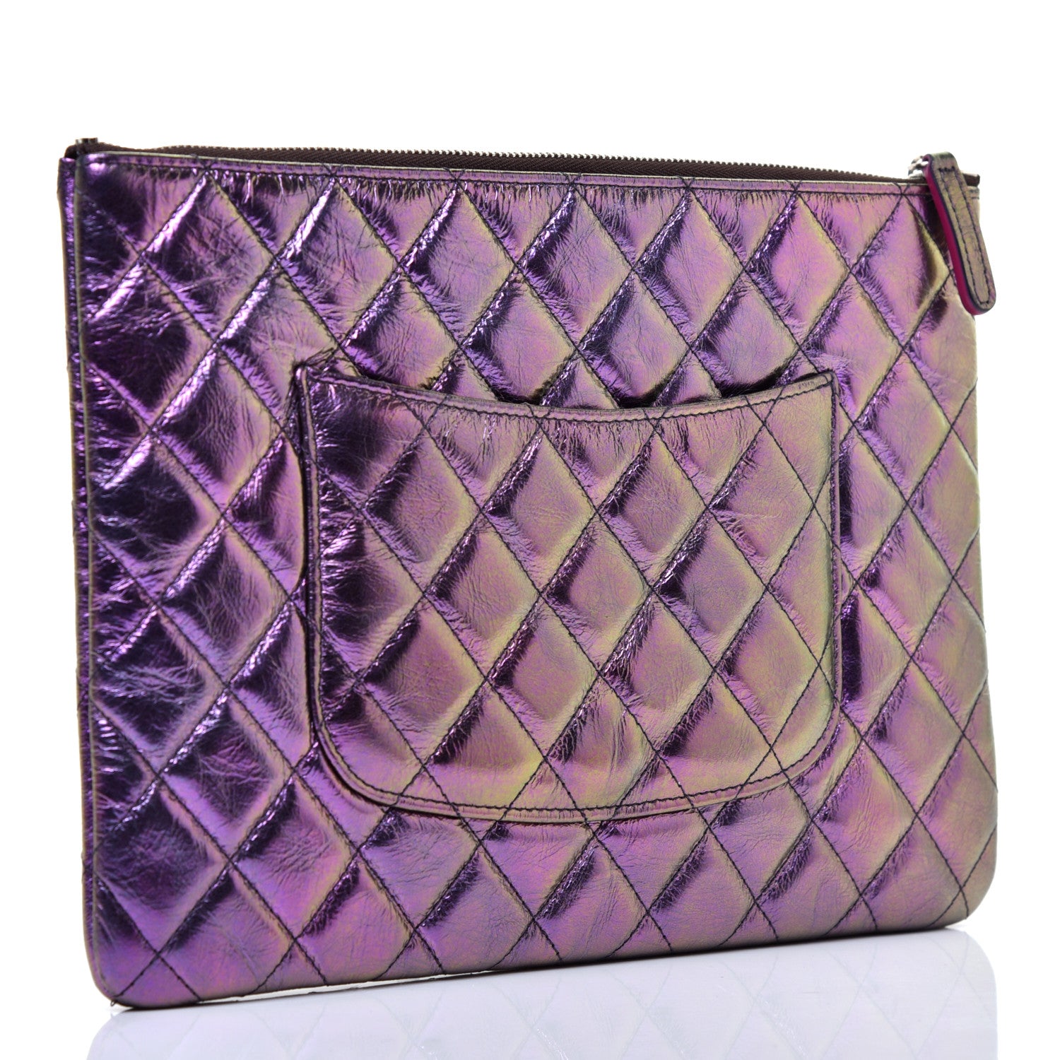 Chanel Iridescent Crumpled Calfskin CC Ripples Medium Cosmetic Case Purple 3 of 9