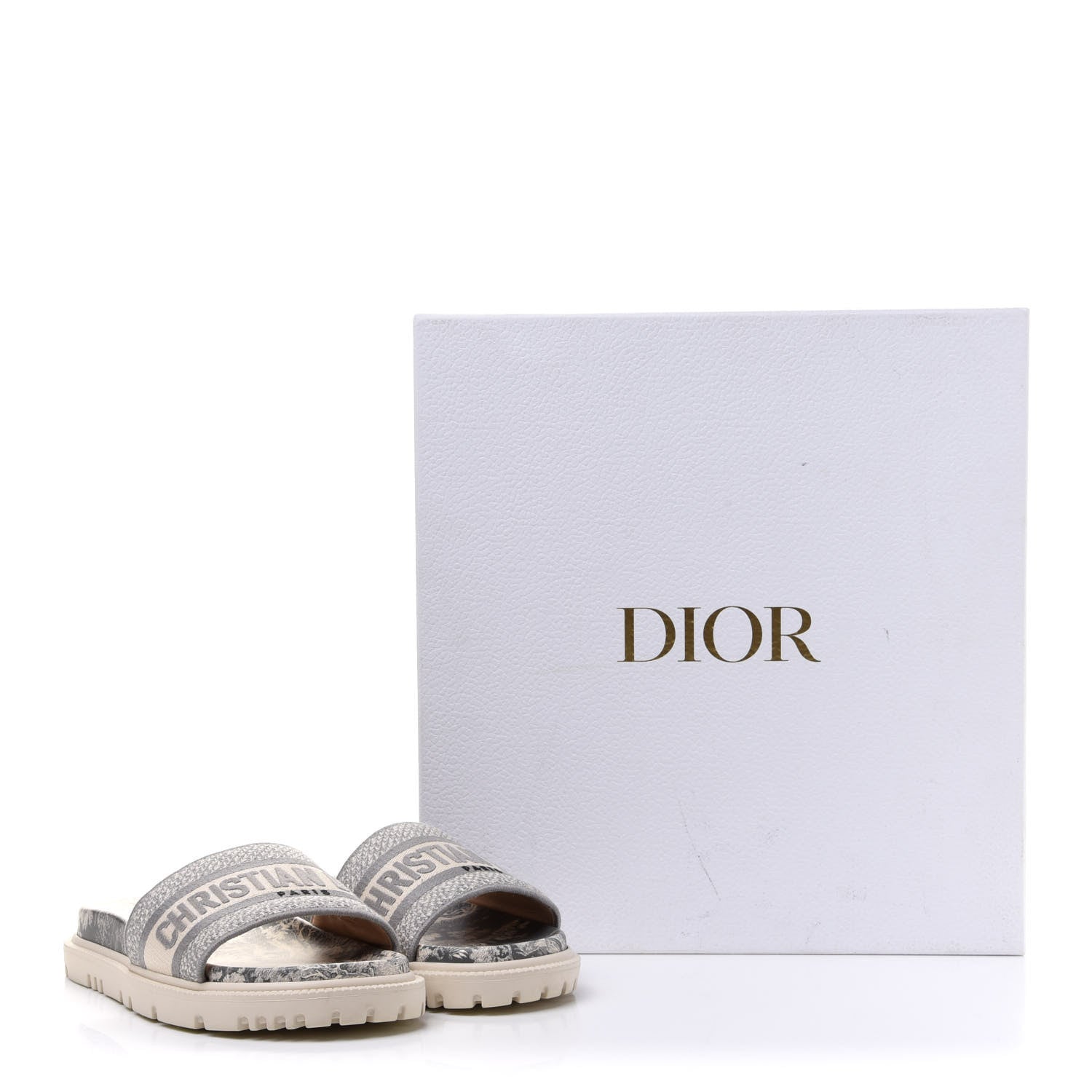 Christian Dior Canvas Toile de Jouy Embroidered Dway 10mm Slide Sandals 36 Off White Grey 9 of 9