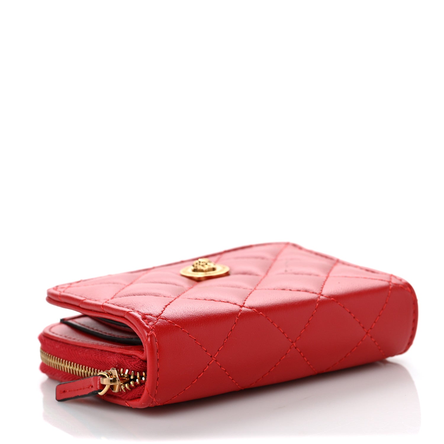 Versace Nappa Quilted Medusa Compact Zip Around Wallet Red 4 of 9