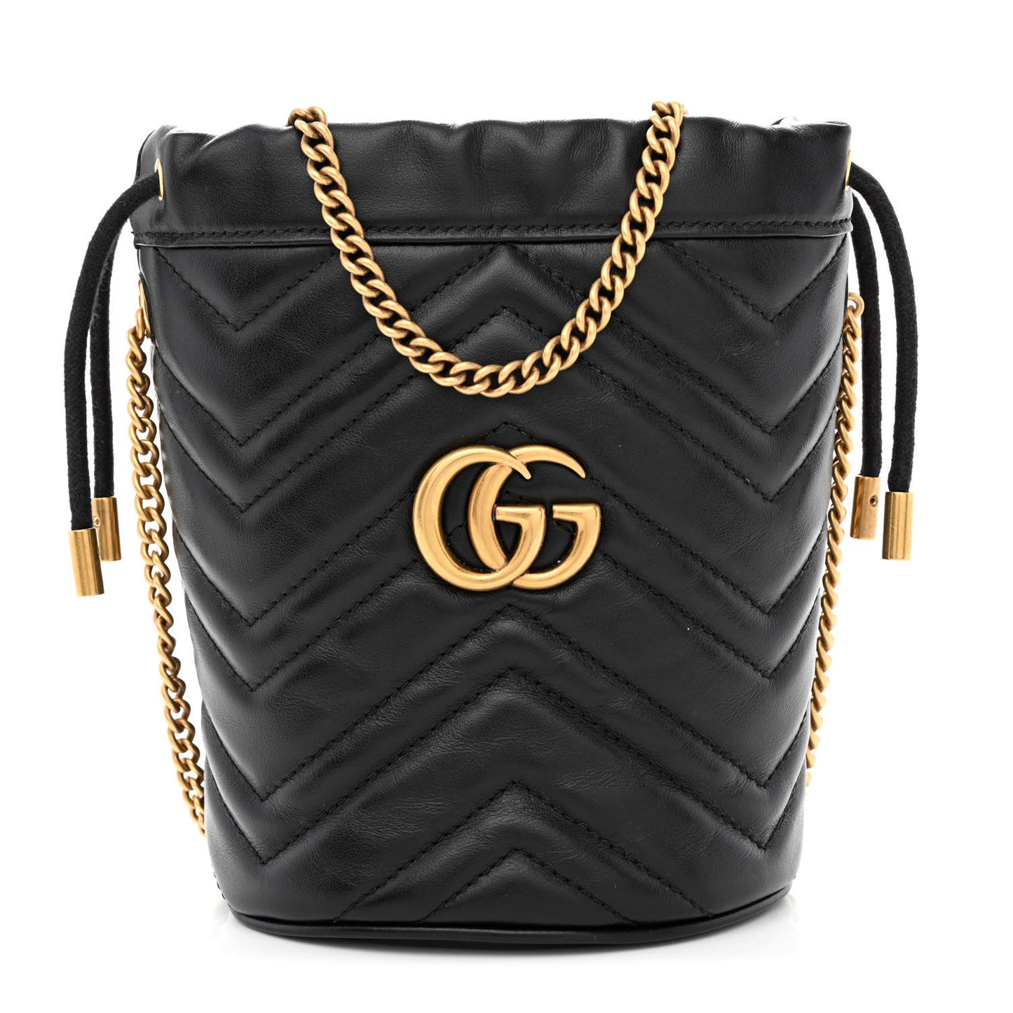 Calfskin Matelasse Mini GG Marmont 2.0 Bucket Bag Black