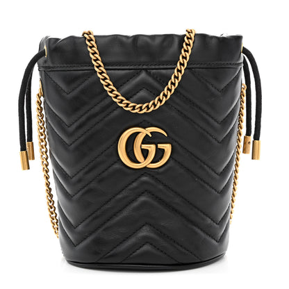 Gucci Calfskin Matelasse Mini GG Marmont 2.0 Bucket Bag Black 1 of 11