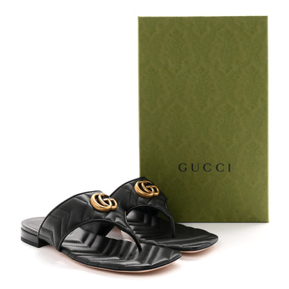 Gucci Nappa Charlotte Double G Marmont Thong Sandals 39.5 Black 10 of 10